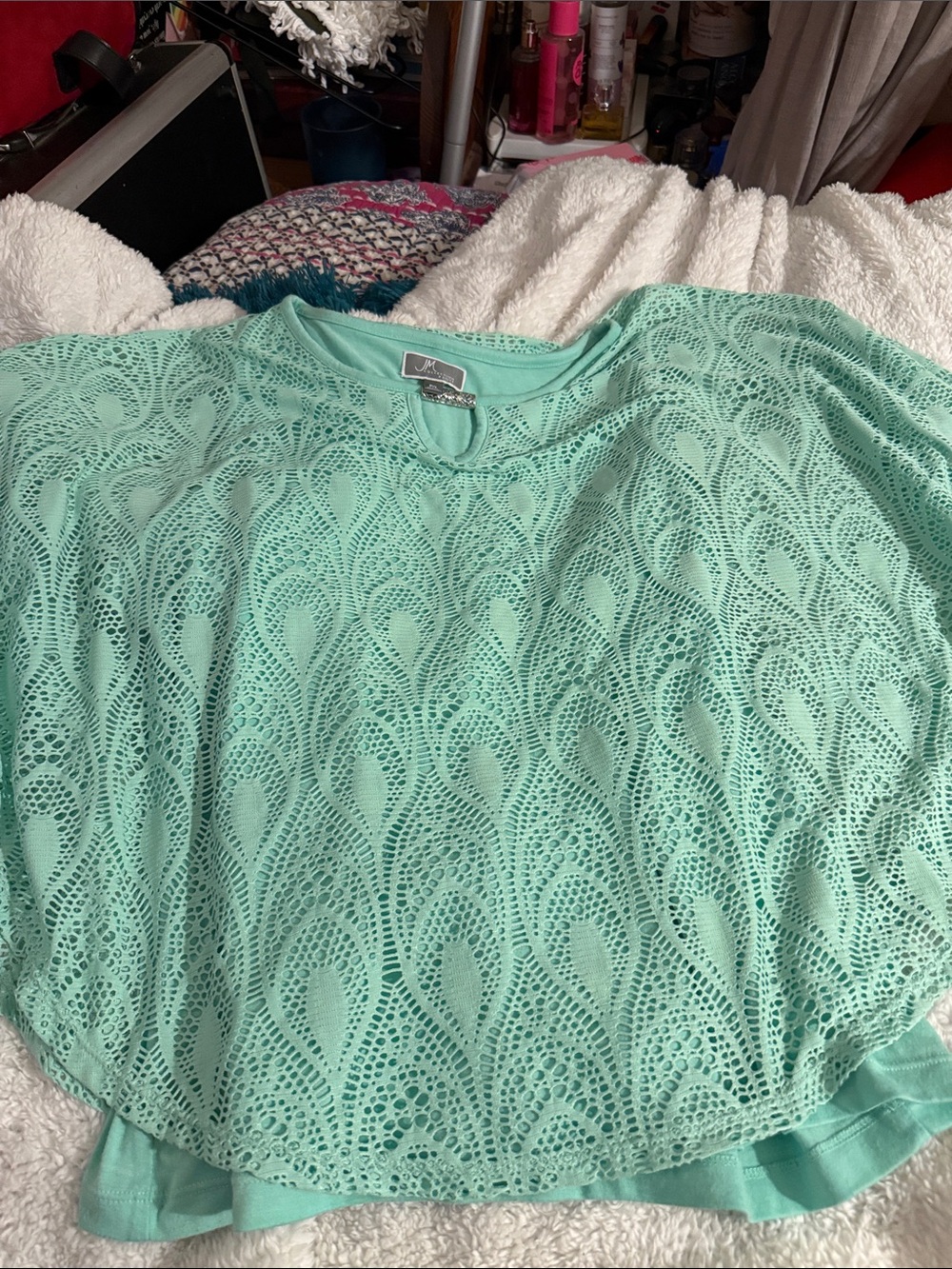 JM Collection Mint Green Crochet Overlay Camisole